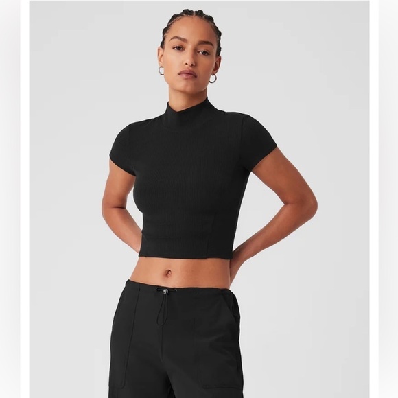 ALO Yoga Tops - Alo Yoga Wellness Rib Mock Neck Polished Short Sleeve! NWT!